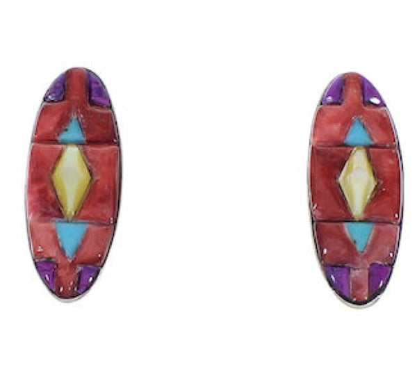 Multicolor Inlay Southwest Sterling Silver Post Earrings FX32847